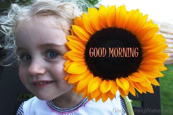 Baby With Sunflower Good Morning