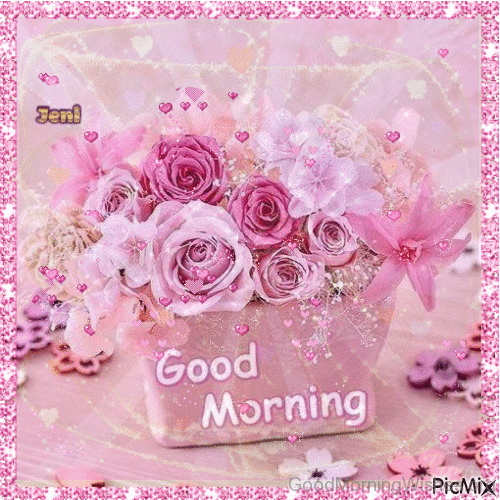 Pink Rose Basket Good Morning Gif